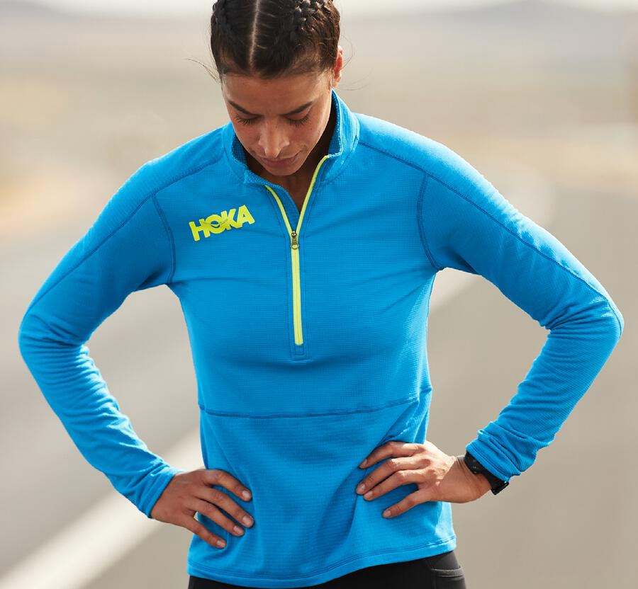 Hoka One One Top Dames - 1/2 Rits Midlayer - Blauw - LE9547206